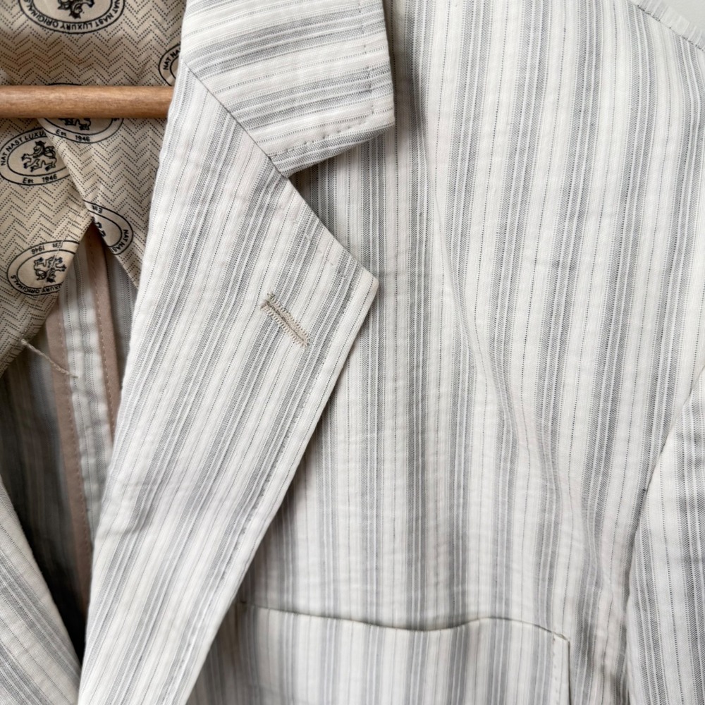 Nat Nast Blazer XL Cream Tan Striped Linen Cotton Silk Lined Sport Coat 1210 - Picture 4 of 7